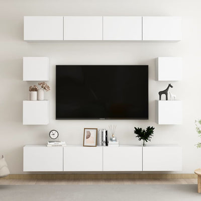 8 Piece TV Cabinet Set White Engineered Wood