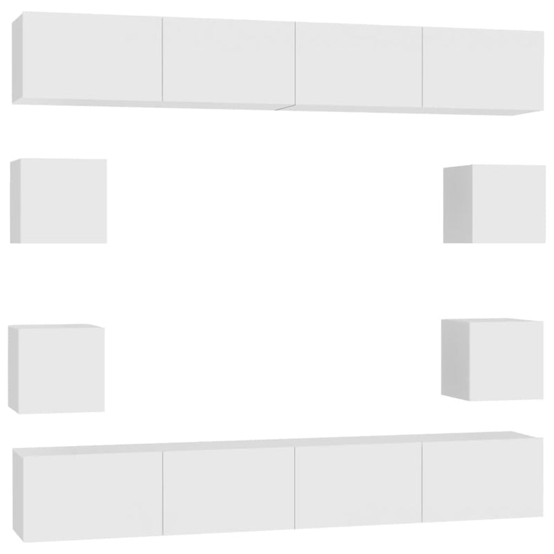 8 Piece TV Cabinet Set White Chipboard Payday Deals