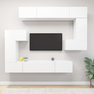 8 Piece TV Cabinet Set White Chipboard Payday Deals