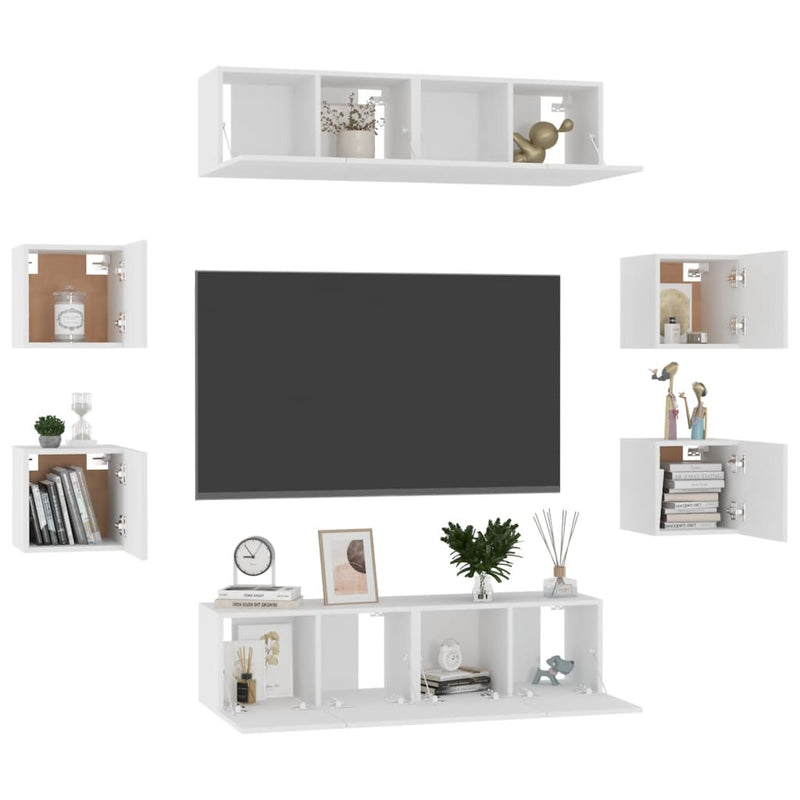 8 Piece TV Cabinet Set White Engineered Wood Payday Deals