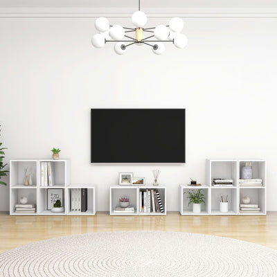 8 Piece TV Cabinet Set White Engineered Wood