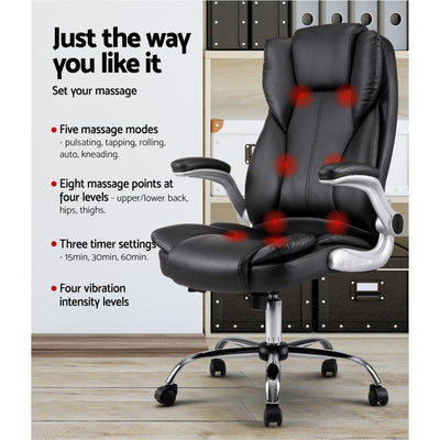8 Point PU Leather Massage Chair - Black Payday Deals
