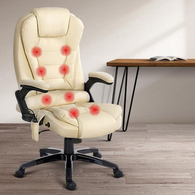 8 Point PU Leather Reclining Massage Chair - Beige Payday Deals