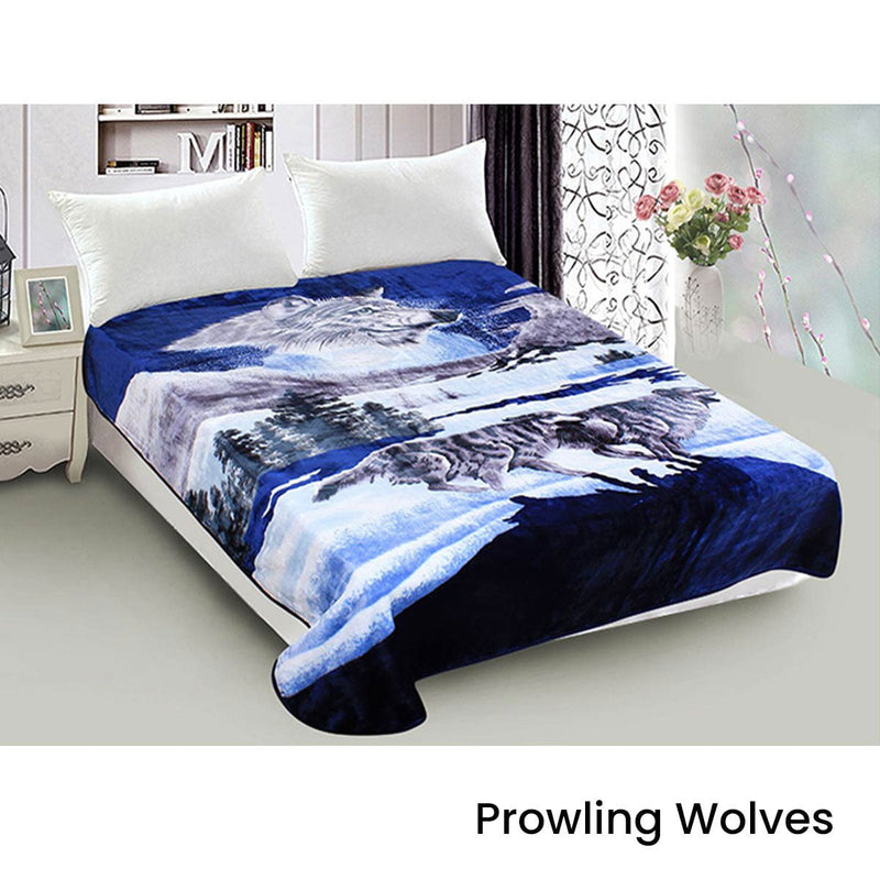 800GSM Luxury Reversible Animal Mink Blanket Queen 200 x 240 cm Prowling Wolves Payday Deals