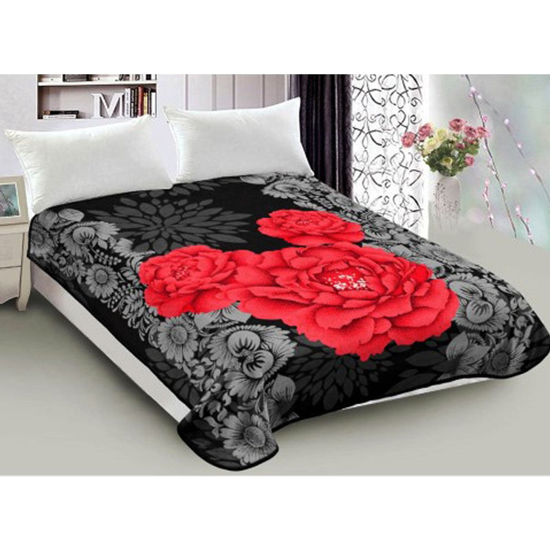 800GSM Luxury Reversible Mink Blanket Red Floral Queen 200 x 240 cm Payday Deals