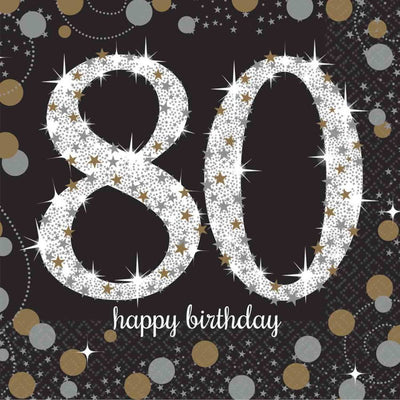 80th Birthday Sparkling Celebration Beverage Napkins 16 Pack
