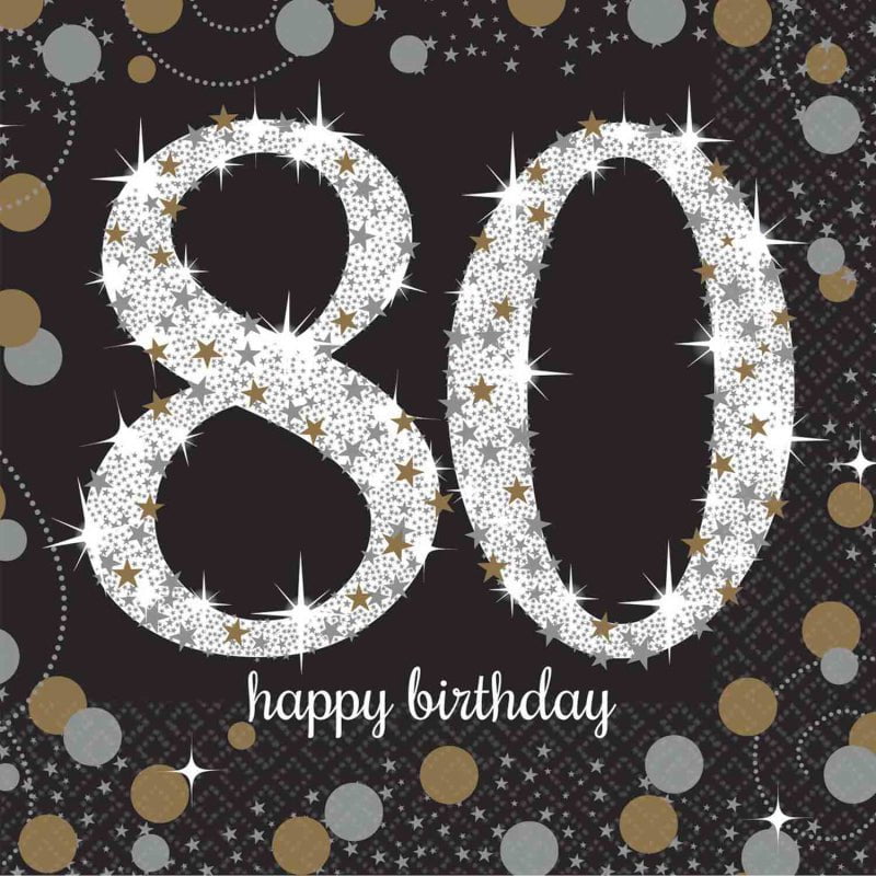 80th Birthday Sparkling Celebration Beverage Napkins 16 Pack Payday Deals