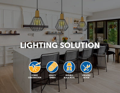 Wood Pendant Light Bar Black Lamp Kitchen Modern Ceiling Lighting - Payday Deals