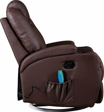 Brown Massage Sofa Chair Recliner 360 Degree Swivel PU Leather Lounge 8 Point Heated - Payday Deals