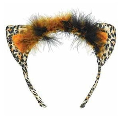 Leopard Cat Ears Feather Headband Costume Accessory x1