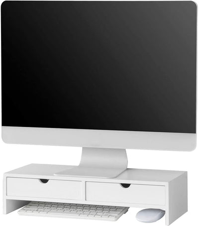 VIKUS White Monitor Stand Desk Organizer with 2 Drawers