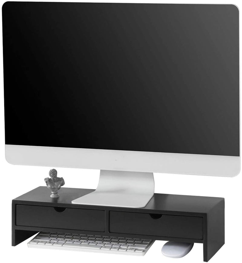 VIKUS Black Monitor Stand Desk Organizer with 2 Drawers