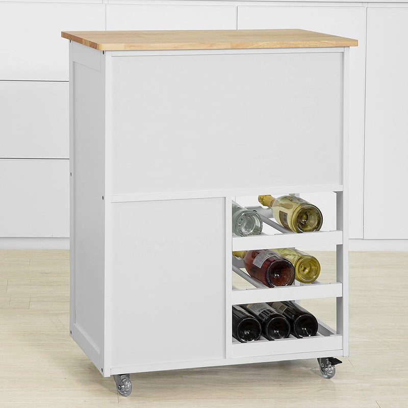 VIKUS Kitchen Trolley with Wine Racks, Portable Workbench and Serving Cart for Bar or Dining