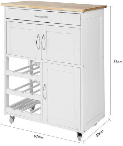 VIKUS Kitchen Trolley with Wine Racks, Portable Workbench and Serving Cart for Bar or Dining
