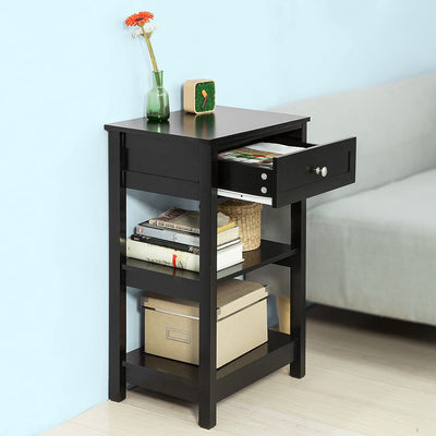 VIKUS Black Bedside Table with 1 Drawer and 2 Shelves