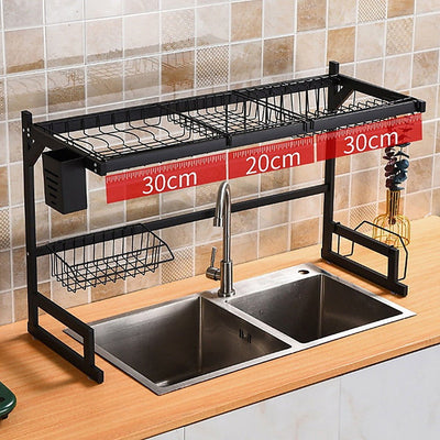 85cm Dish Drying Rack Drainer Over Sink Steel Cup Cutlery Organizer 2 Tier Payday Deals