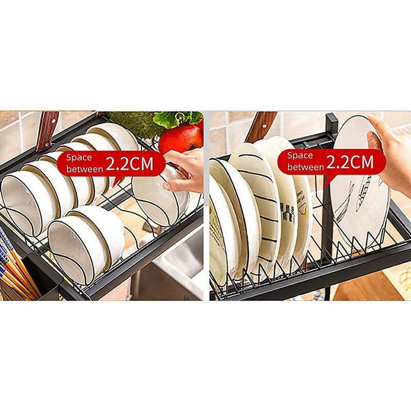 85cm Dish Drying Rack Drainer Over Sink Steel Cup Cutlery Organizer 2 Tier Payday Deals