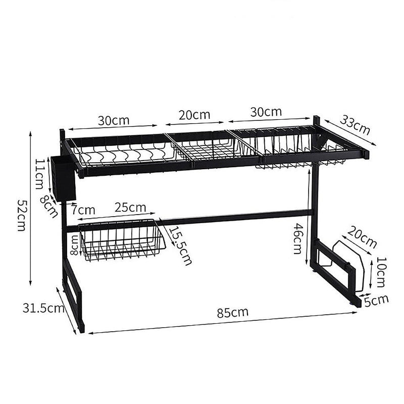 85cm Dish Drying Rack Drainer Over Sink Steel Cup Cutlery Organizer 2 Tier Payday Deals