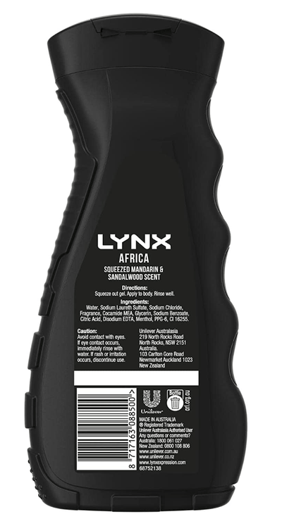 Lynx Bodywash Africa Refreshing Fragrance Squeezed Mandarin & Sandalwood Scent