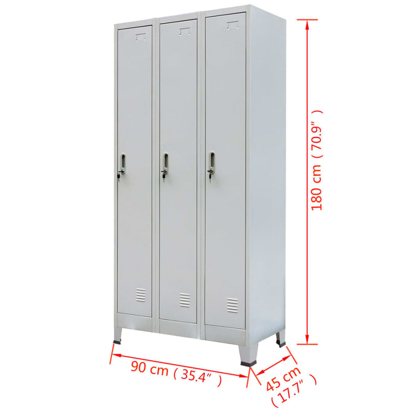 Locker Cabinet with 3 Compartments Steel 90x45x180 cm Grey