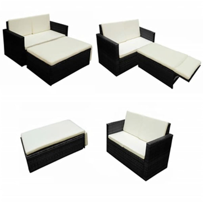 2 Piece Garden Lounge Set with Cushions Poly Rattan Black