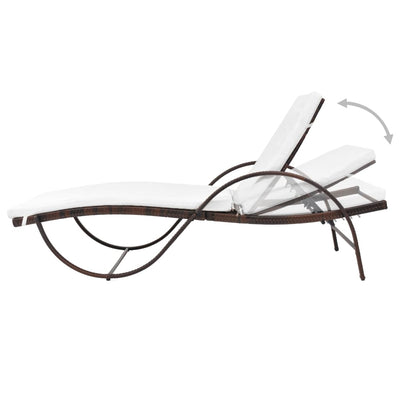 Sun Lounger with Cushion Poly Rattan Brown