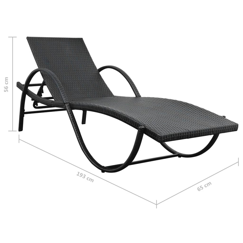 Sun Lounger with Cushion & Table Poly Rattan Black