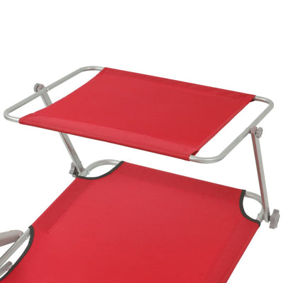 Sun Lounger with Canopy Steel Red
