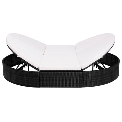 Outdoor Lounge Bed with Cushion Poly Rattan Black