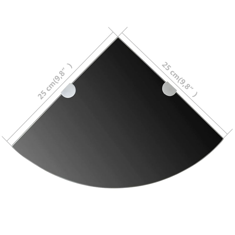 Corner Shelf with Chrome Supports Glass Black 25x25 cm