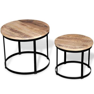 Coffee Table Set 2 Pieces Rough Mango Wood Round 40/50 cm - Payday Deals