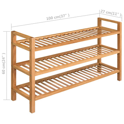 Shoe Rack with 3 Shelves 100x27x60 cm Solid Oak Wood - Payday Deals
