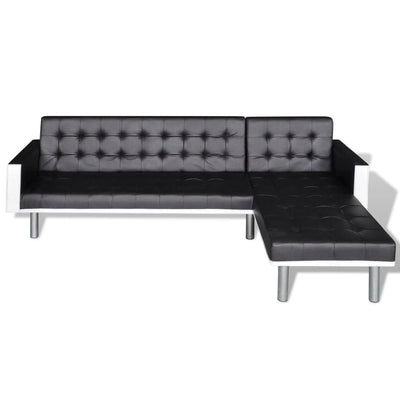 L-shaped Sofa Bed Faux Leather Black