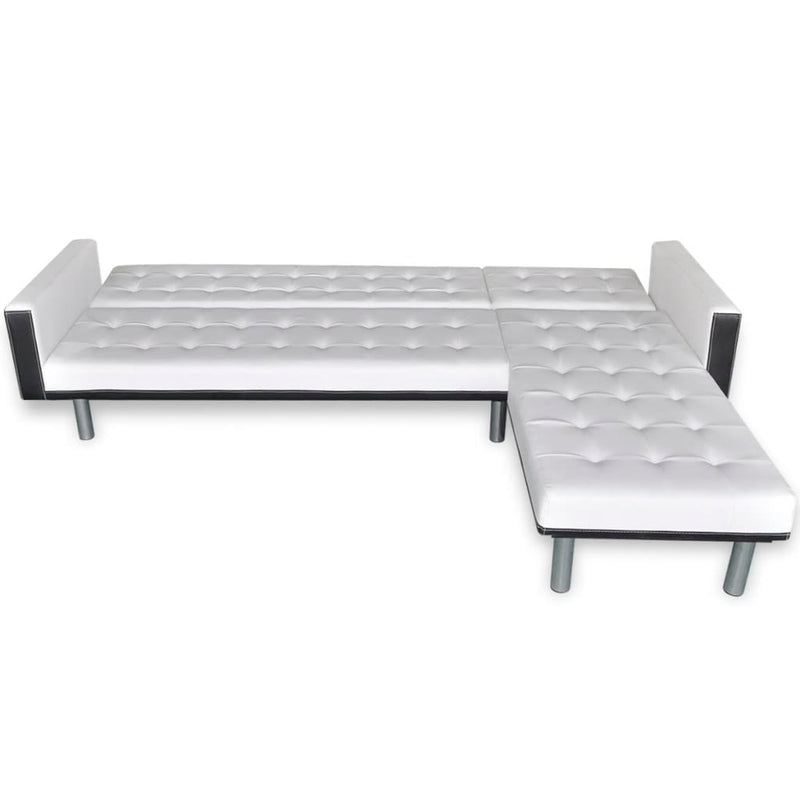 L-shaped Sofa Bed Faux Leather White