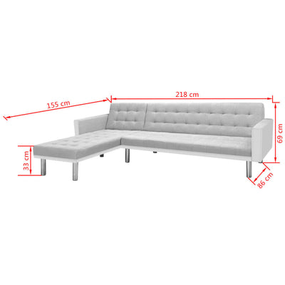 Corner Sofa Bed Fabric  218x155x69 cm White and Grey - Payday Deals