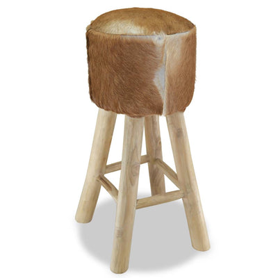 Bar Stool Real Leather and Solid Teak Wood - Payday Deals