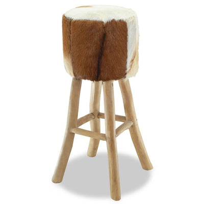 Bar Stool Real Leather and Solid Teak Wood - Payday Deals