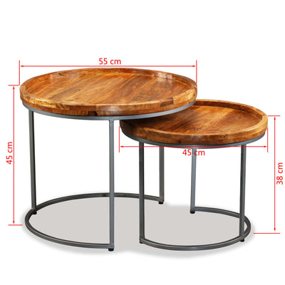 Side Table Set 2 Pieces Solid Mango Wood - Payday Deals