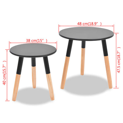 Side Table Set 2 Pieces Solid Pinewood Black - Payday Deals