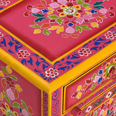 Bedside Cabinet Solid Mango Wood Pink Hand Painted - Payday Deals