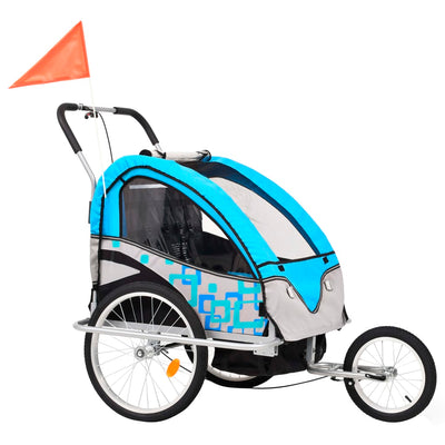 2-in-1 Kids' Bicycle Trailer & Stroller Blue and Grey