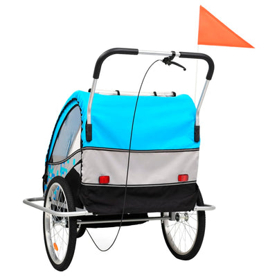 2-in-1 Kids' Bicycle Trailer & Stroller Blue and Grey