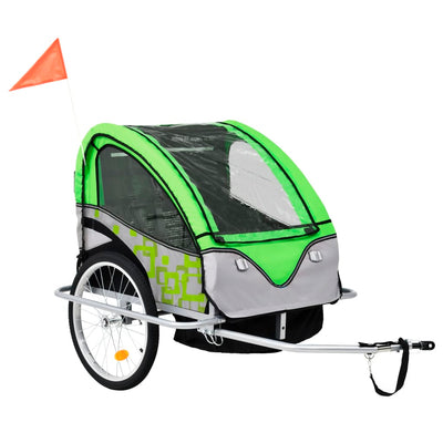 2-in-1 Kids' Bicycle Trailer & Stroller Green and Grey