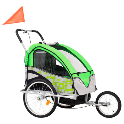 2-in-1 Kids' Bicycle Trailer & Stroller Green and Grey