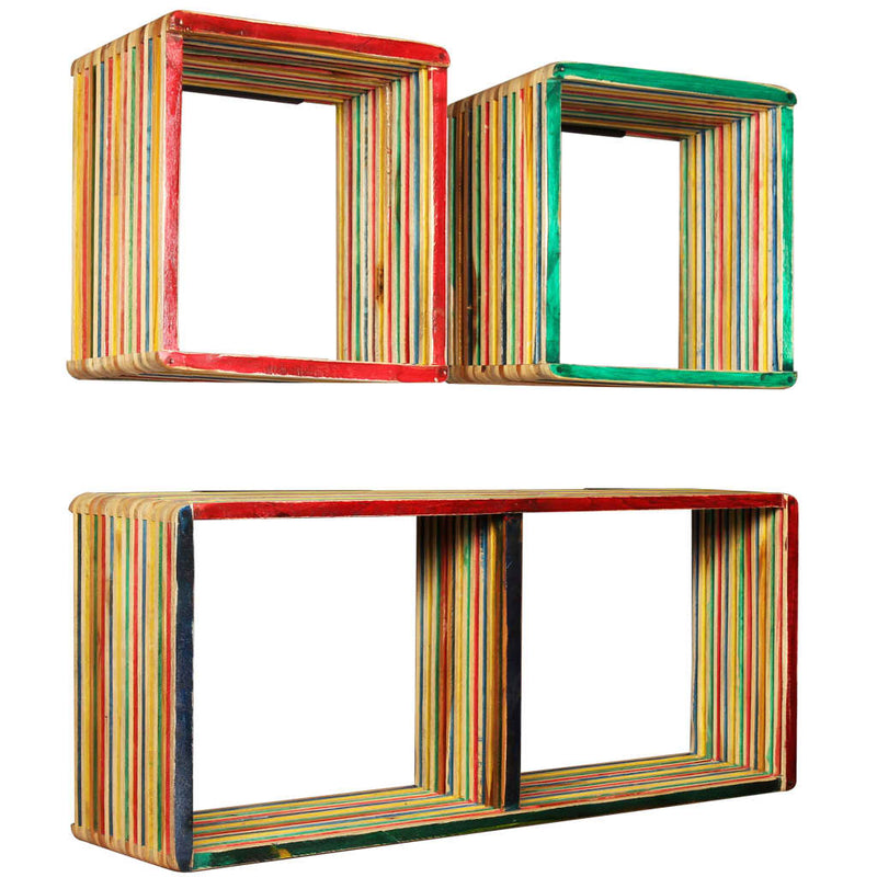 Wall Shelf Set 3 pcs Multicolour Solid Reclaimed Teak