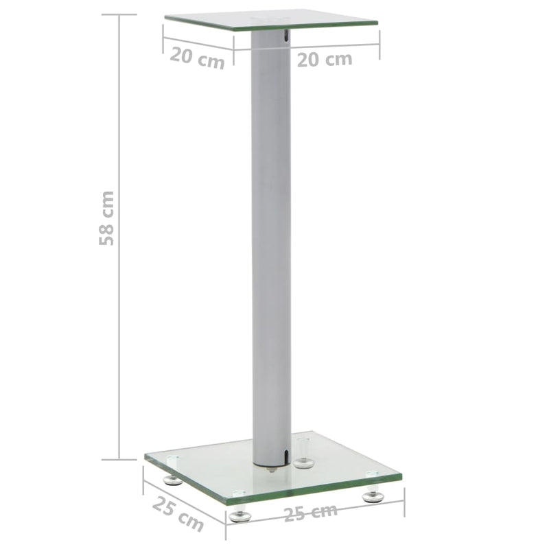 Speaker Stands 2 pcs Tempered Glass 1 Pillar Design Silver