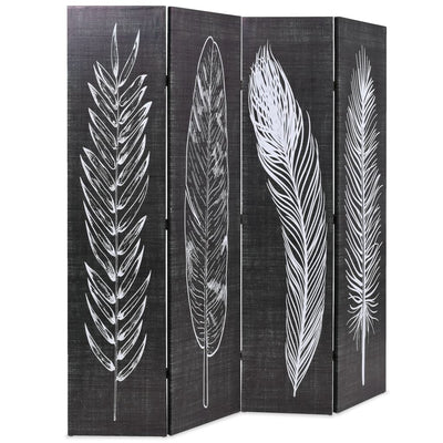 Folding Room Divider 160x170 cm Feathers Black and White