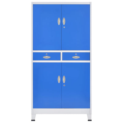 Office Cabinet with 4 Doors Metal 90x40x180 cm Grey and Blue