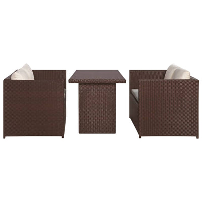 3 Piece Bistro Set Poly with Cushions Rattan Brown