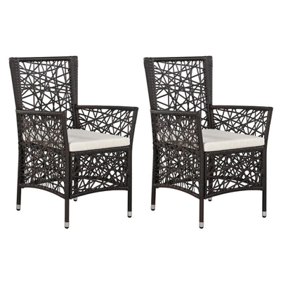 Outdoor Chairs 2 pcs with Cushions Poly Rattan Brown
